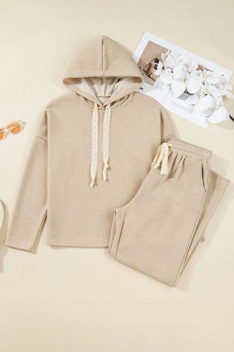 Lace & Luxe Drawstring Pullover Hoodies Corduroy Set | S-XL