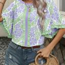  Floral Ruffle Colorblock Trim Blouse | S-XL
