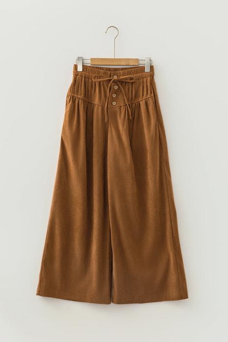 Button Front Elastic Waist Wide Leg Pants | S-XL