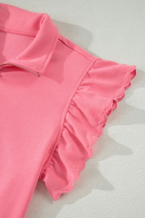 Ruffled Half Zipped Short Set | S-XL