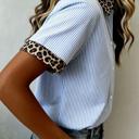  Stripe Contrast Leopard Collared Shirt | S-XL