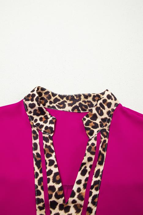 Leopard Patchwork Split Neck Blouse | S-XL