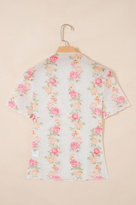 Sheer Bloom Mock Neck Top | S-XL