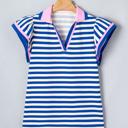  Preppy Stripe Polo Collar Ruffle Detail Top | S-XL