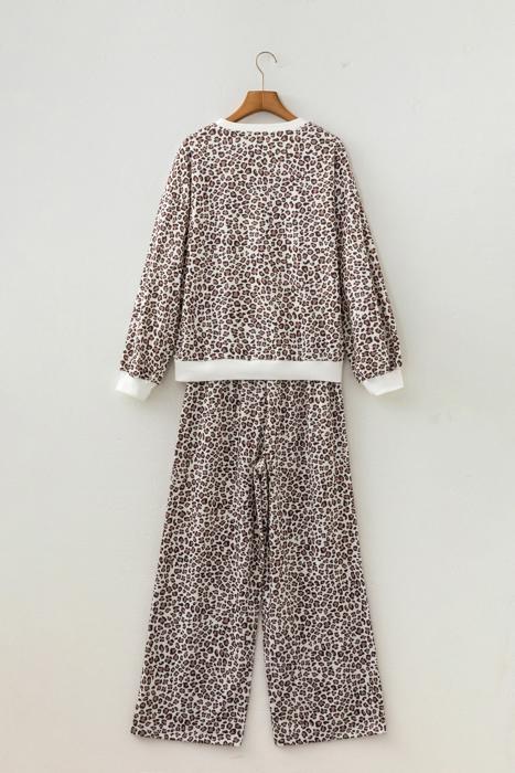 Leopard Print Embroidered Colorblock Pant Set | S-XL