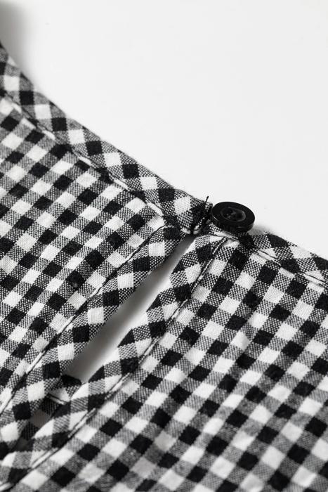 Plaid Shirred Cuff Long Sleeve Blouse | S-XL