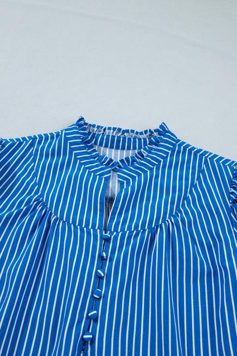 Short Puff Sleeve Stripe Ruffle Blouse | S-XL