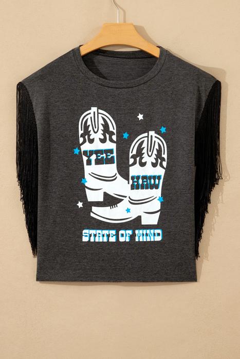 YEE HAW Boots Graphic Fringed Sleeve Tee | S-XL