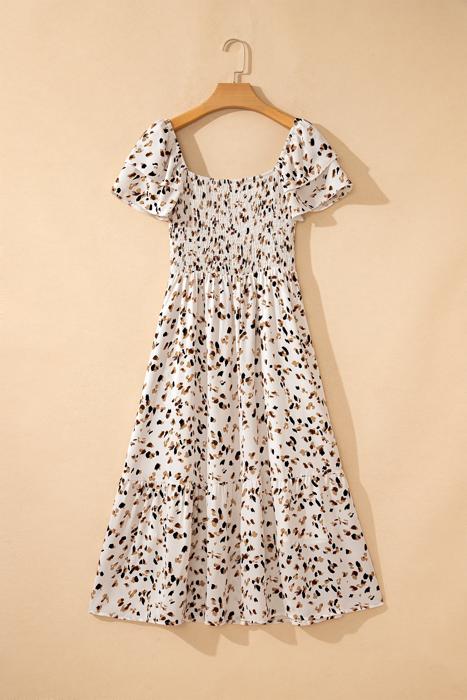 Ditsy Floral Print Smocked Square Neck Mini Dress | S-XL