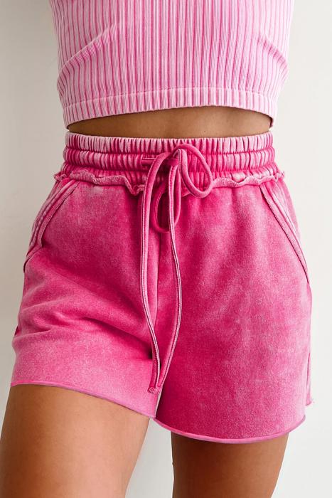 Mineral Washed Elastic Waist Shorts | S-XL
