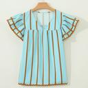  Double Ruffled Sleeve Striped Blouse | S-XL