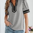  Classic Stripe Collared Bubble Sleeve Blouse | S-XL
