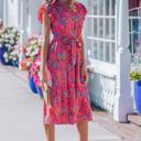  Belted Floral Flutter Sleeve Long Dress | S-XL