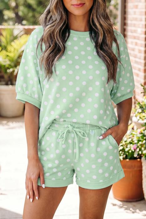 Oversized Dot Drawstring Short Set | S-XL
