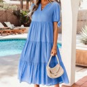  Tiered Gingham Bow Tie Midi Dress | S-XL