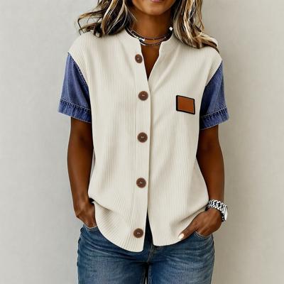 Ribbed Denim Patch Shirt | S-XL