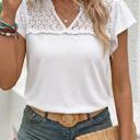  Sheer Lace Split Neck Ruffle Blouse | S-XL