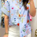  Floral Striped Patchwork Ruffled Collar Shirt | S-XL