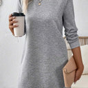  Textured Long Sleeve Side Pockets Shift Dress