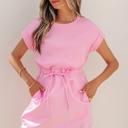  Cuffed Sleeve Patchwork Drawstring Mini Dress | S-XL