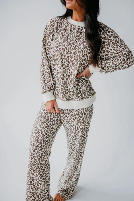 Leopard Print Embroidered Colorblock Pant Set | S-XL