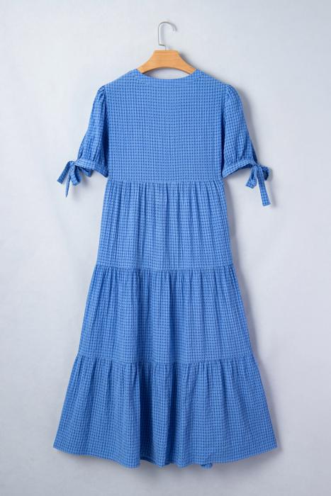 Tiered Gingham Bow Tie Midi Dress | S-XL