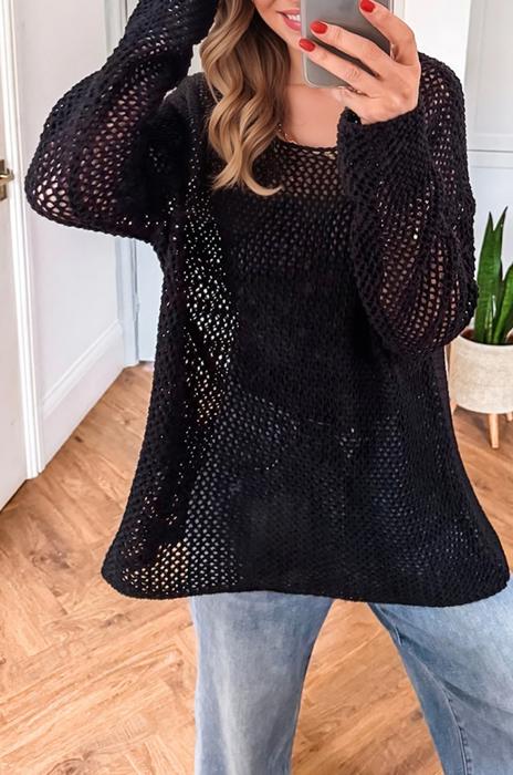 Crochet Open-Knit Sweater Top | S-XL