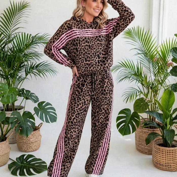 Striped Detail Leopard Matching Set | S-XL