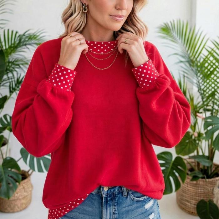 Contrast Trim Polka Dot Sweatshirt | S-XL