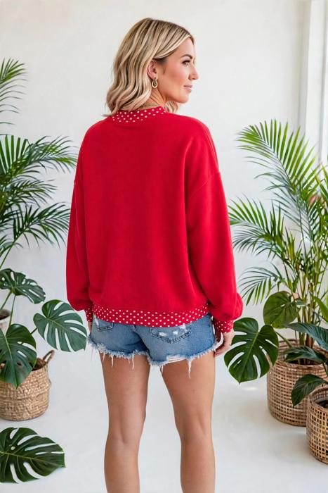 Contrast Trim Polka Dot Sweatshirt | S-XL