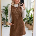 Geometric Stitch Corduroy Mini Dress | S-XL