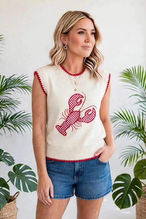 Crew Neck Plaid Crawfish Sweater Vest | S-XL