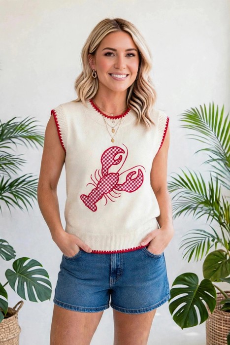 Crew Neck Plaid Crawfish Sweater Vest | S-XL