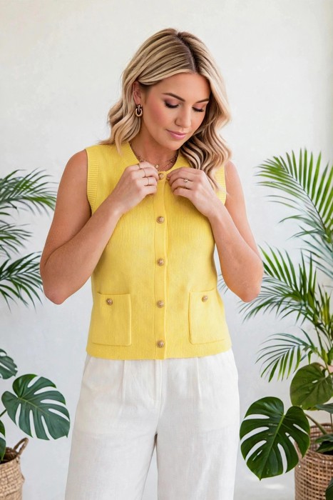 Solid Knit Sweater Vest with Front Pockets | S-XL