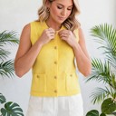  Solid Knit Sweater Vest with Front Pockets | S-XL