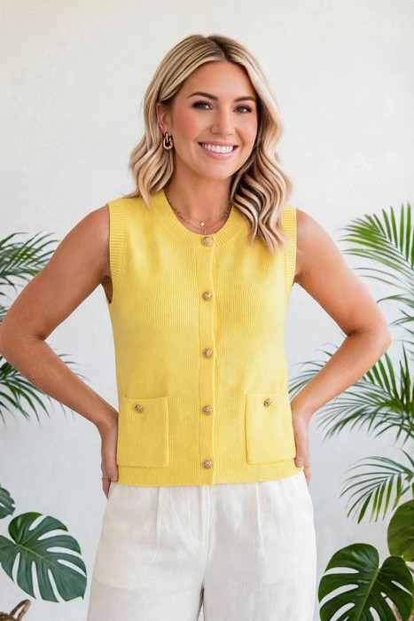 Solid Knit Sweater Vest with Front Pockets | S-XL