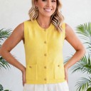  Solid Knit Sweater Vest with Front Pockets | S-XL
