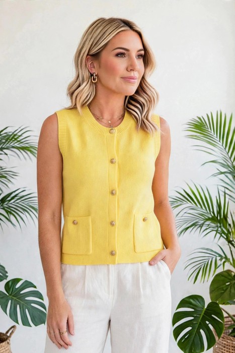 Solid Knit Sweater Vest with Front Pockets | S-XL