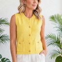  Solid Knit Sweater Vest with Front Pockets | S-XL
