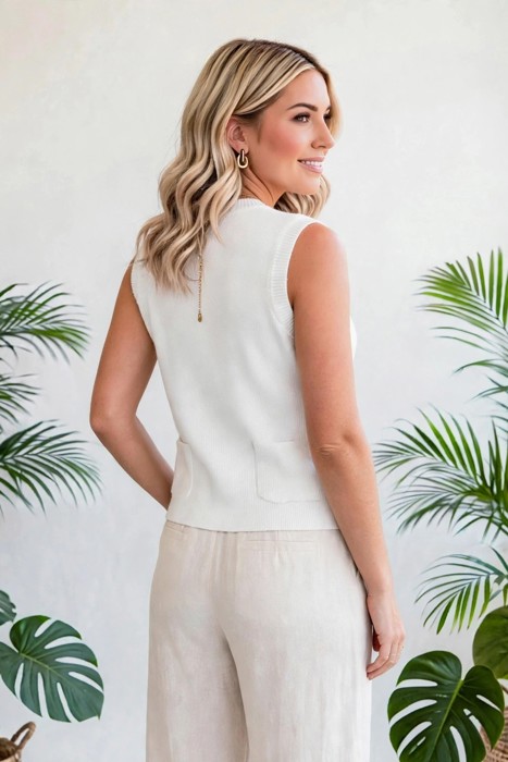 Solid Knit Sweater Vest with Front Pockets | S-XL