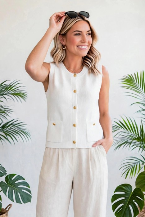 Solid Knit Sweater Vest with Front Pockets | S-XL