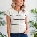  Striped Short Sleeve Button Front Cardigan | S-XL