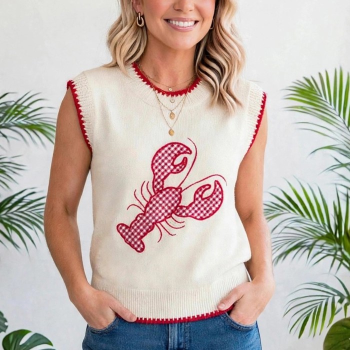 Crew Neck Plaid Crawfish Sweater Vest | S-XL