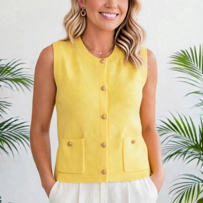 Solid Knit Sweater Vest with Front Pockets | S-XL