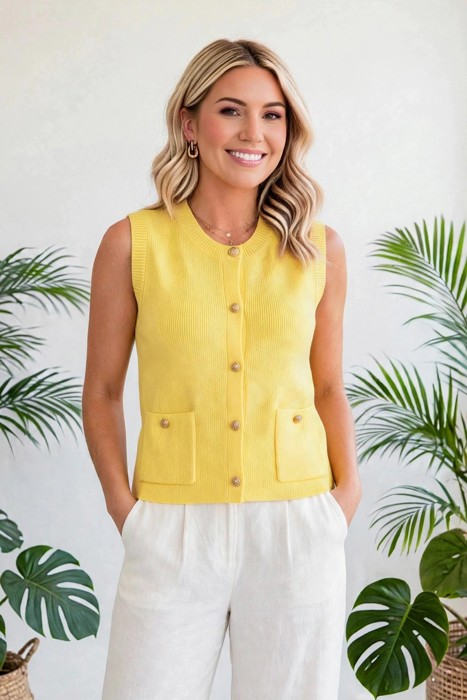 Solid Knit Sweater Vest with Front Pockets | S-XL