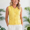  Solid Knit Sweater Vest with Front Pockets | S-XL