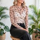 Leopard Print Sheer Mesh Mock Neck Bodysuit | S-XL