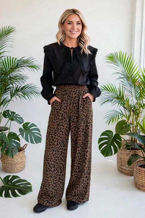 Leopard Print High-Waisted Corduroy Pants | S-XL