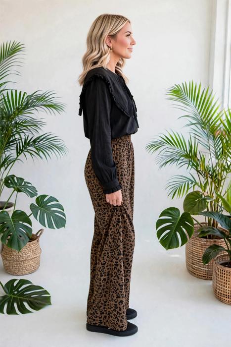 Leopard Print High-Waisted Corduroy Pants | S-XL