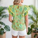 Stripe Floral Ruffle Sleeve Top | S-XL
